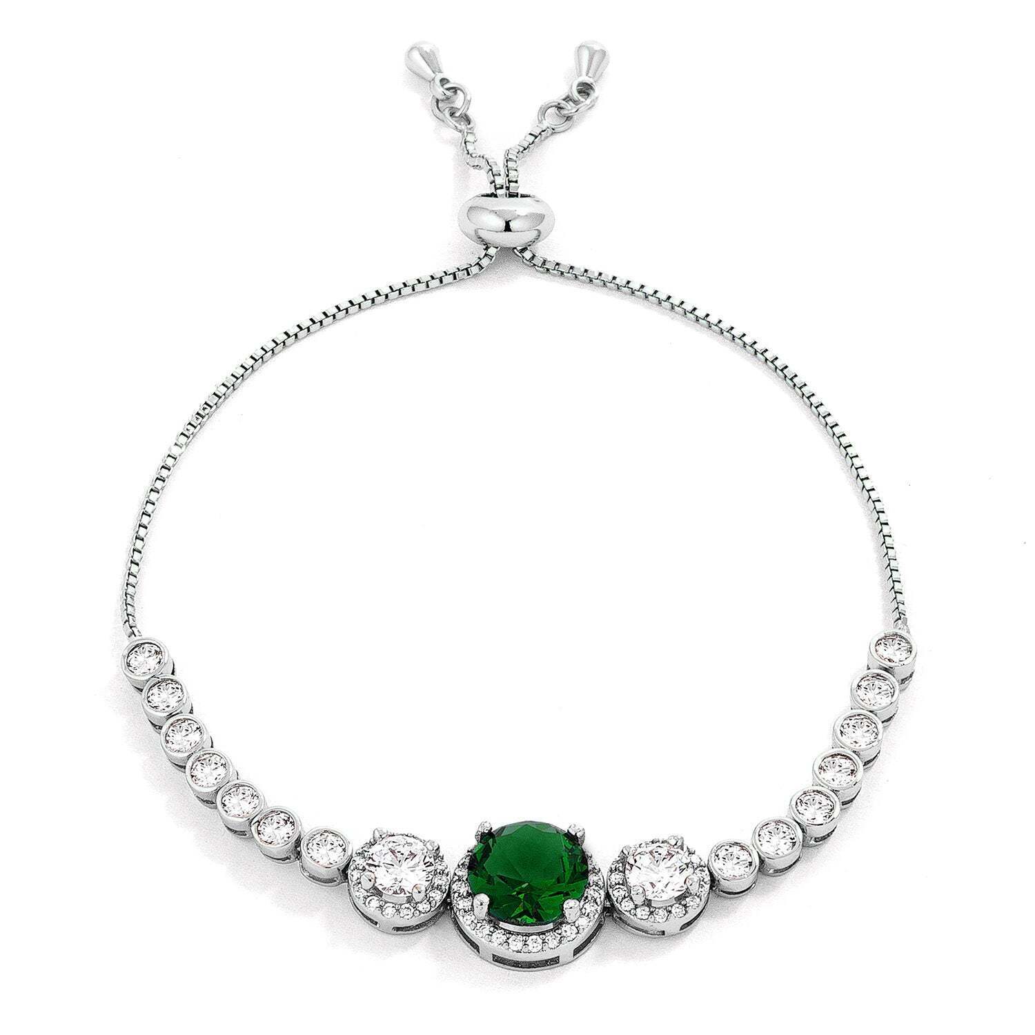 Adjustable Graduated Emerald Green & Clear Cz Bolo Style Tennis Bracelet